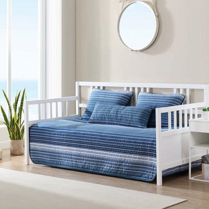 4 Piece Coastal Blue Navy White Stripes Cotton Daybed Cover Bedding Set