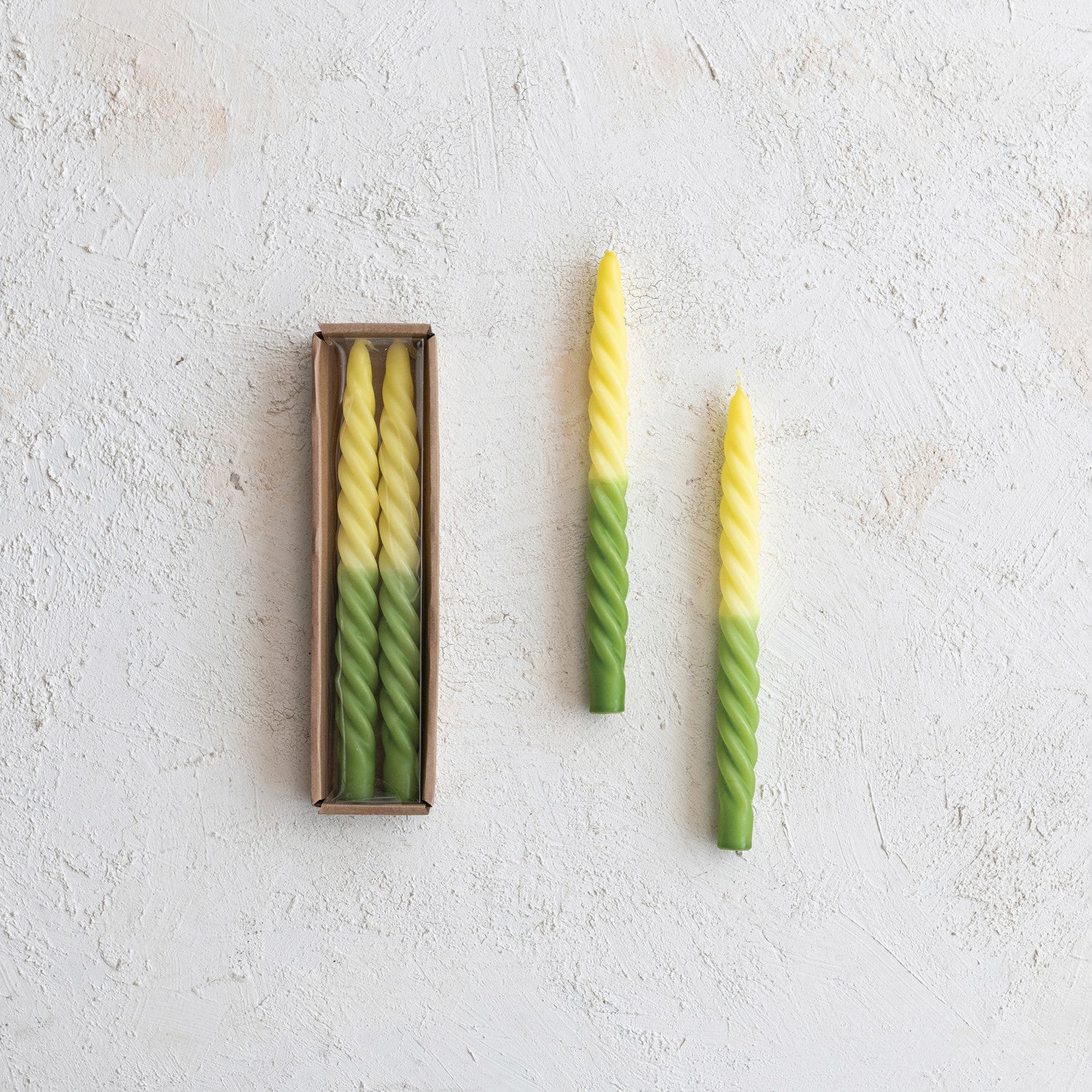 Ombre Green &amp; Yellow Unscented Twisted Taper Candles | Set of 2