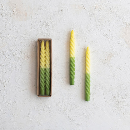 Ombre Green &amp; Yellow Unscented Twisted Taper Candles | Set of 2