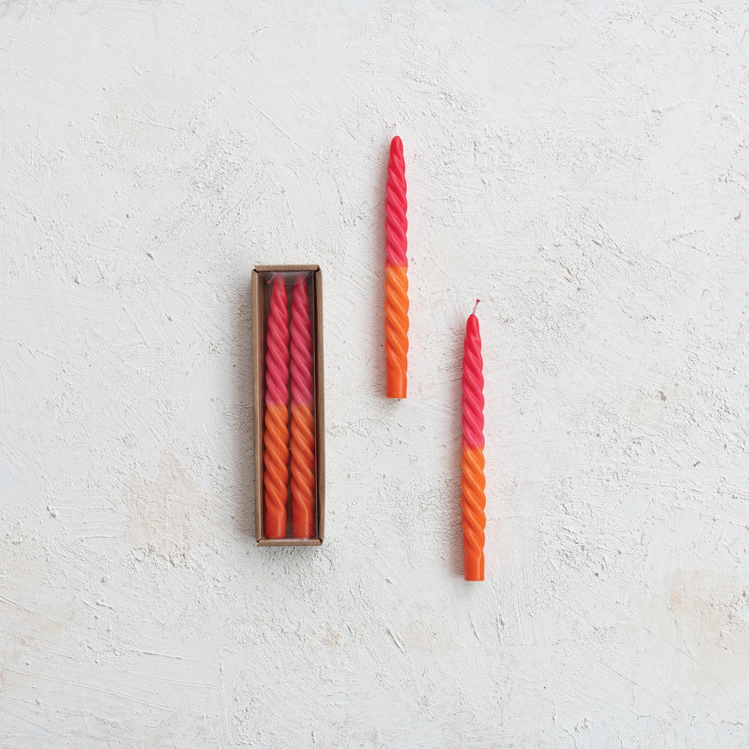Ombre Fuchsia &amp; Orange Unscented Twisted Taper Candles | Set of 2