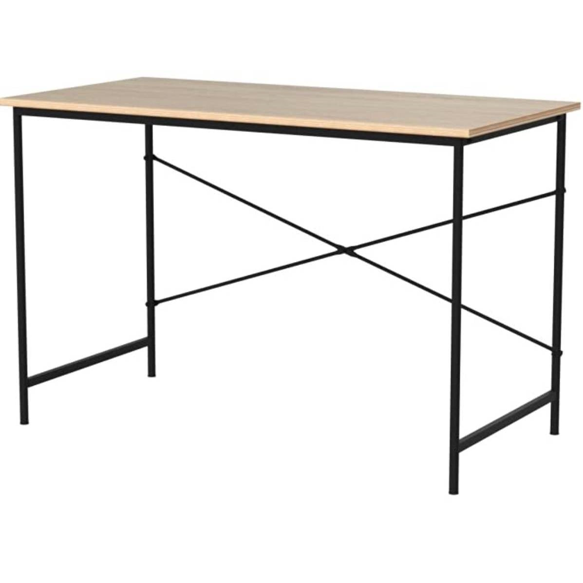 Simple Home Office Computer Desk with Black Metal Frame/Wood Top in Oak