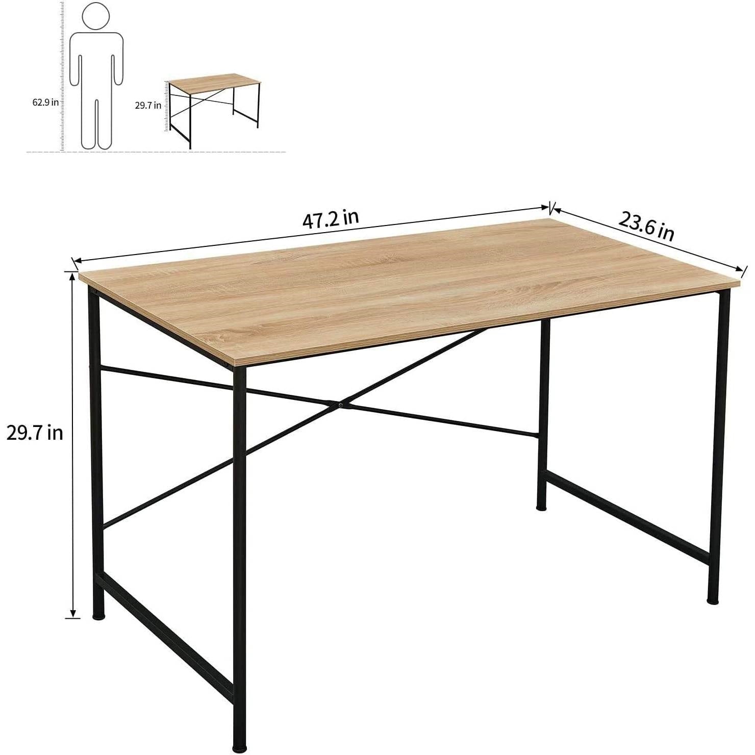 Simple Home Office Computer Desk with Black Metal Frame/Wood Top in Oak