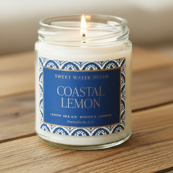 Coastal Lemon Soy Candle - Clear Patterned Jar - 9 oz