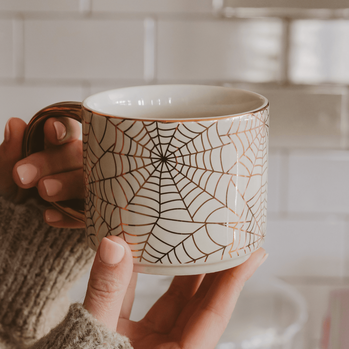 Spiderwebs 14 oz Gold Handle Coffee Mug