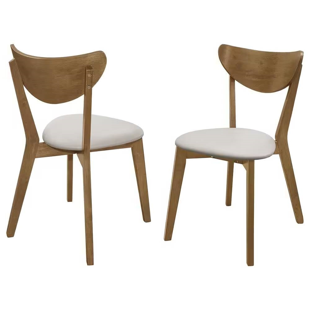 Set of 2 - Mid-Century Modern Wood Dining Chairs with Faux Leather Seat