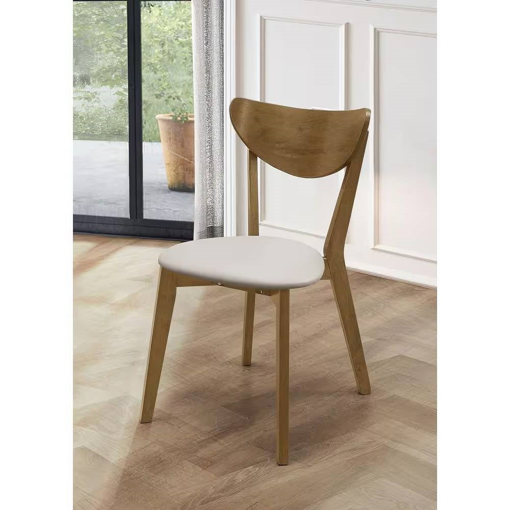 Set of 2 - Mid-Century Modern Wood Dining Chairs with Faux Leather Seat