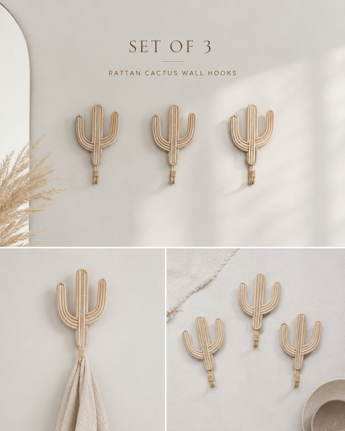 Rattan Cactus Wall Hooks