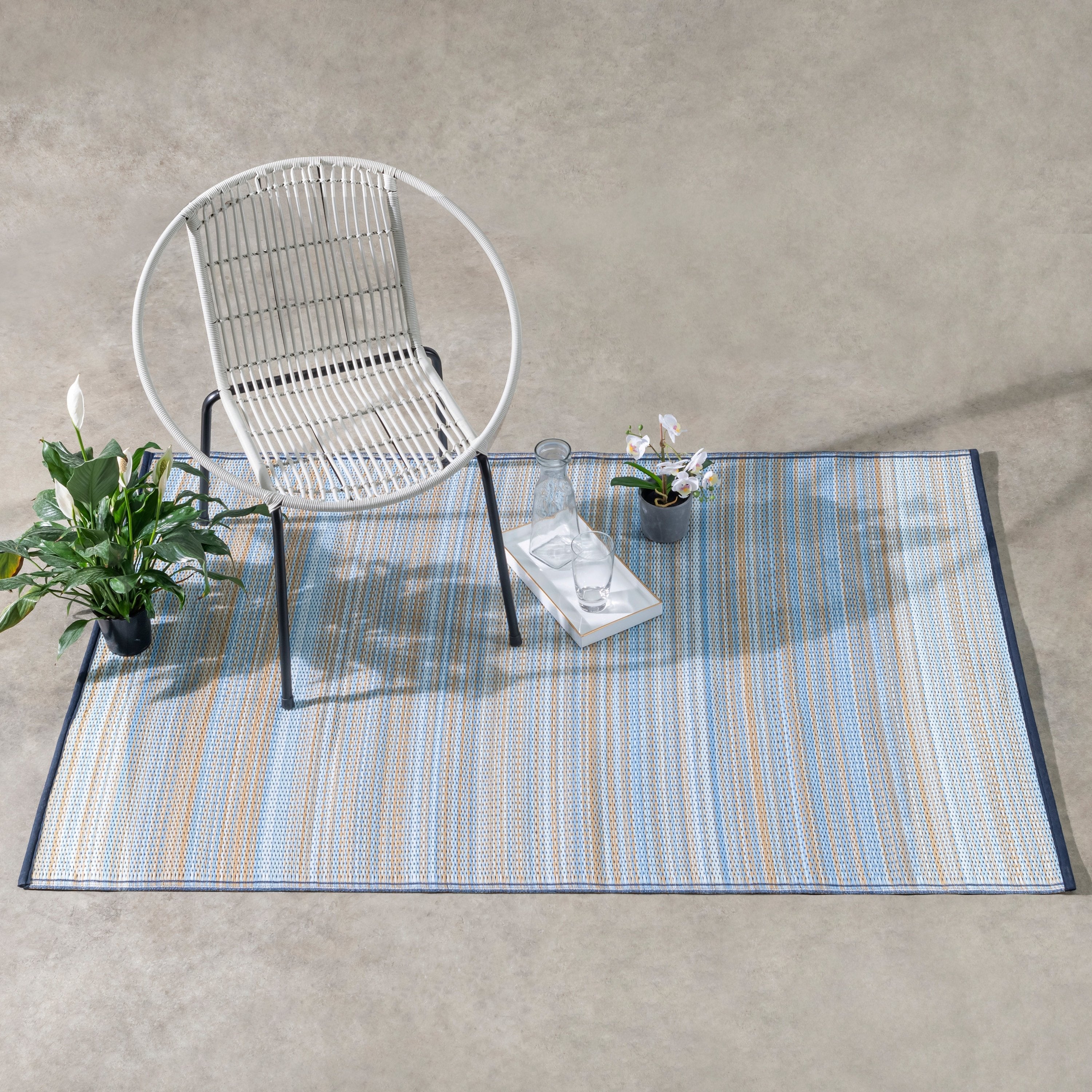 Cancun Shadow -  Reversible Blue Outdoor Rug