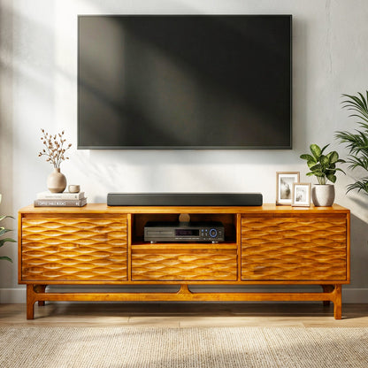 Acacia Elara Solid Wood TV Stand with Storage and Cable Management - 3 Finishes