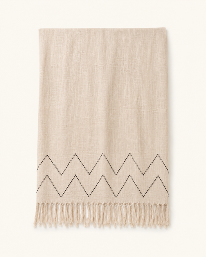 Hand Loomed Cotton Blanket in Black Motif