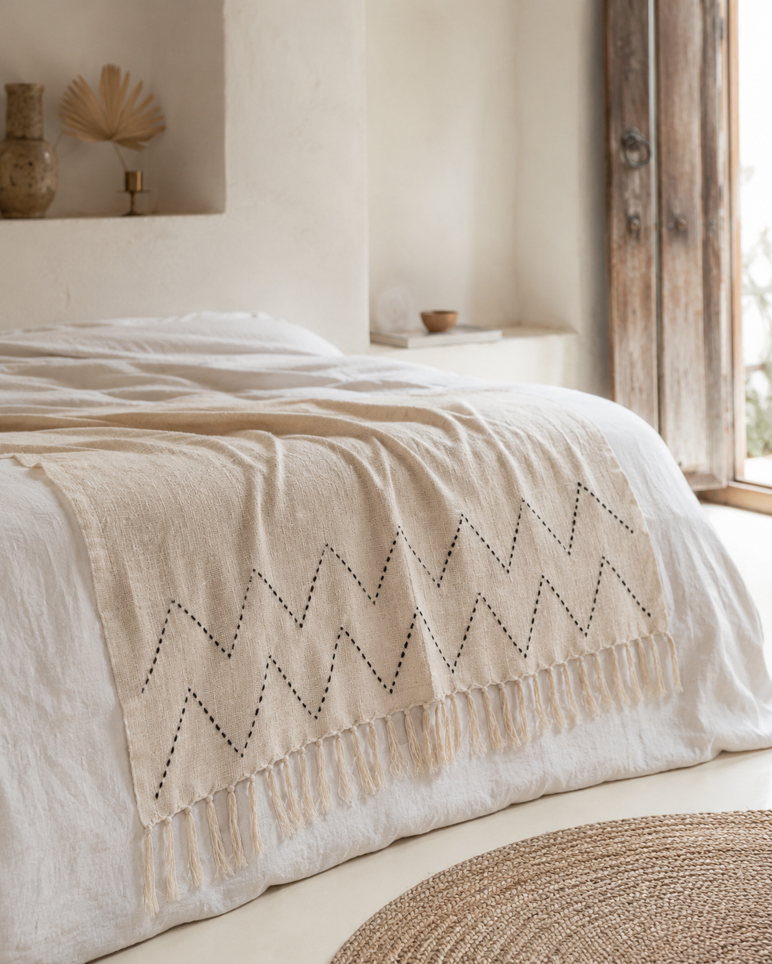 Hand Loomed Cotton Blanket in Black Motif
