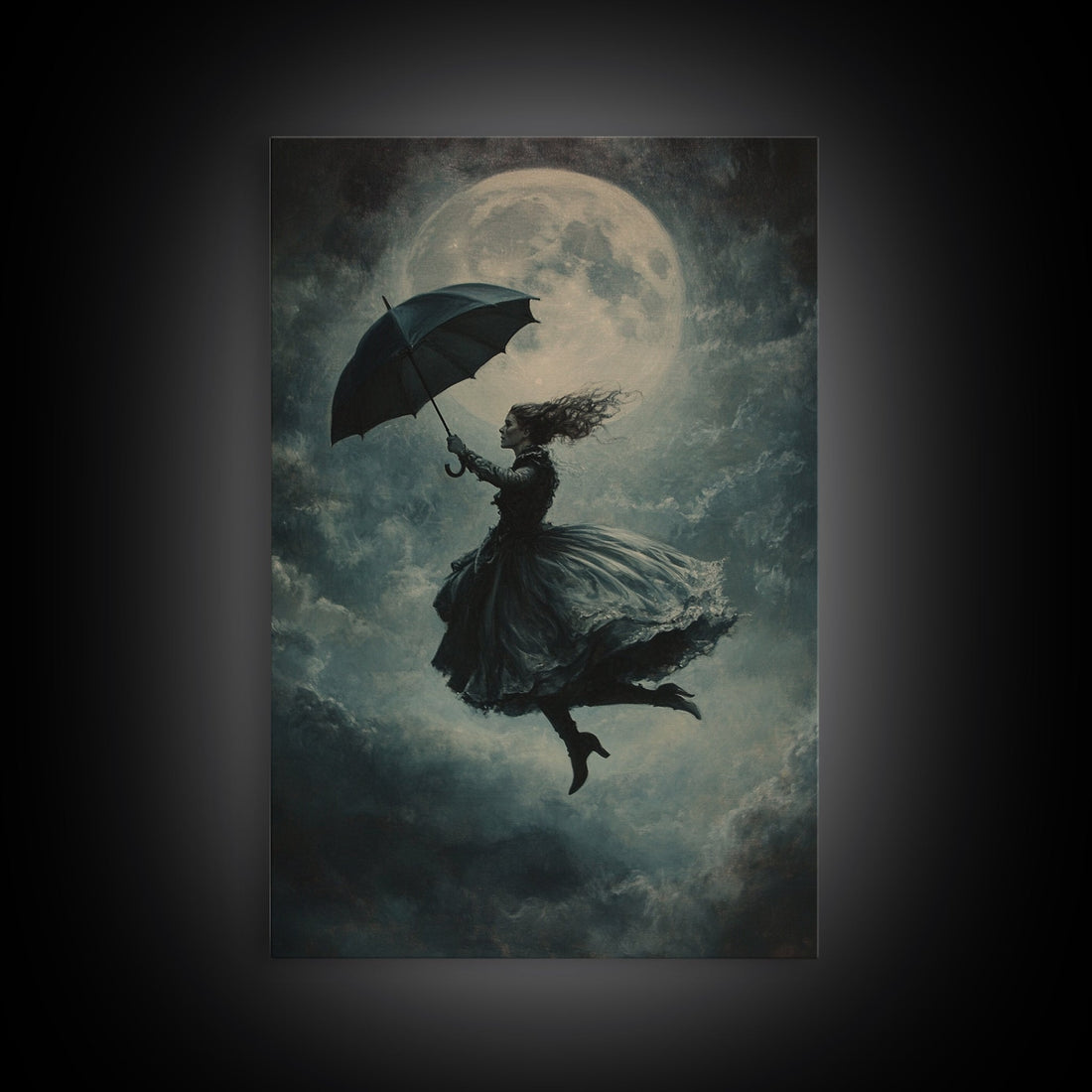 The Witch and her Umbrella Framed Canvas