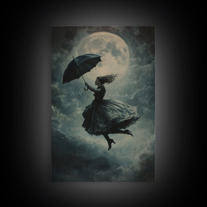 The Witch and her Umbrella Framed Canvas