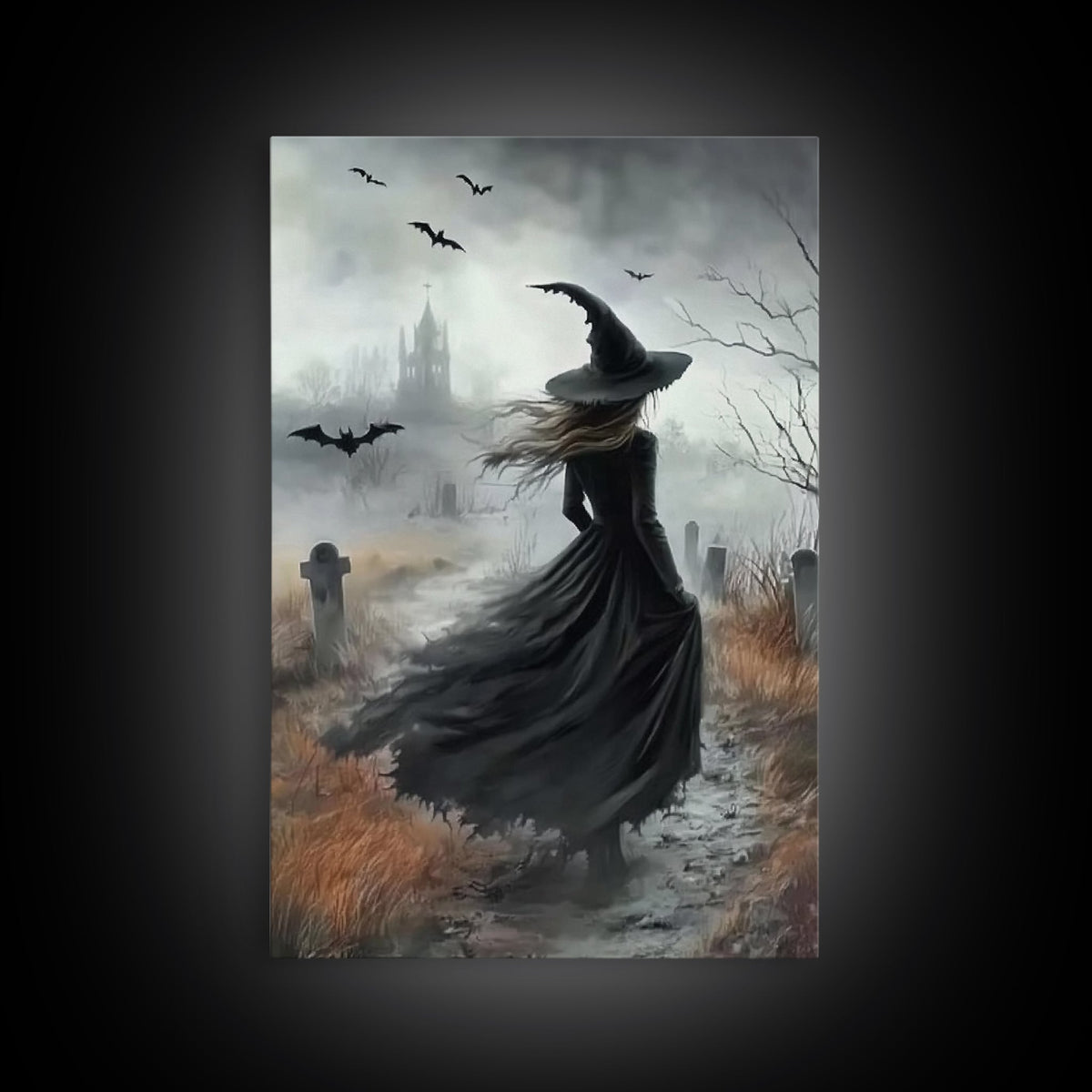 Gothic Witch in a Grave Yard Framed Canvas Print