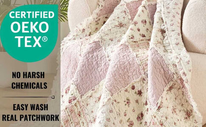 Cotton Patchwork Quilted Blanket - Floral Cottage