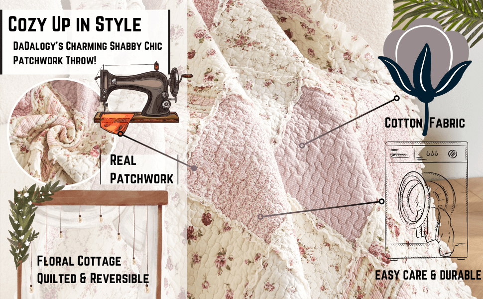 Cotton Patchwork Quilted Blanket - Floral Cottage