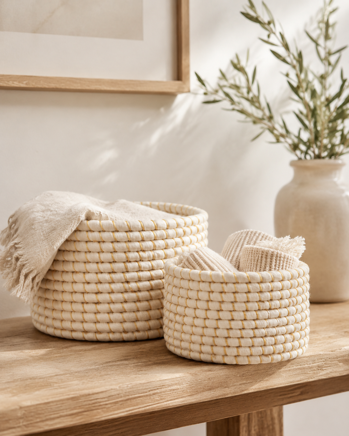 Hand-Stitched Cotton Stacking Baskets