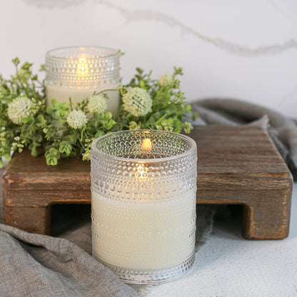Clear Hobnail Glass 3D Flame LED Candles - 2 Sizes