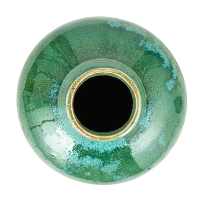 Green &amp; Teal Reactive Glaze Volcano Finish Stoneware Vases