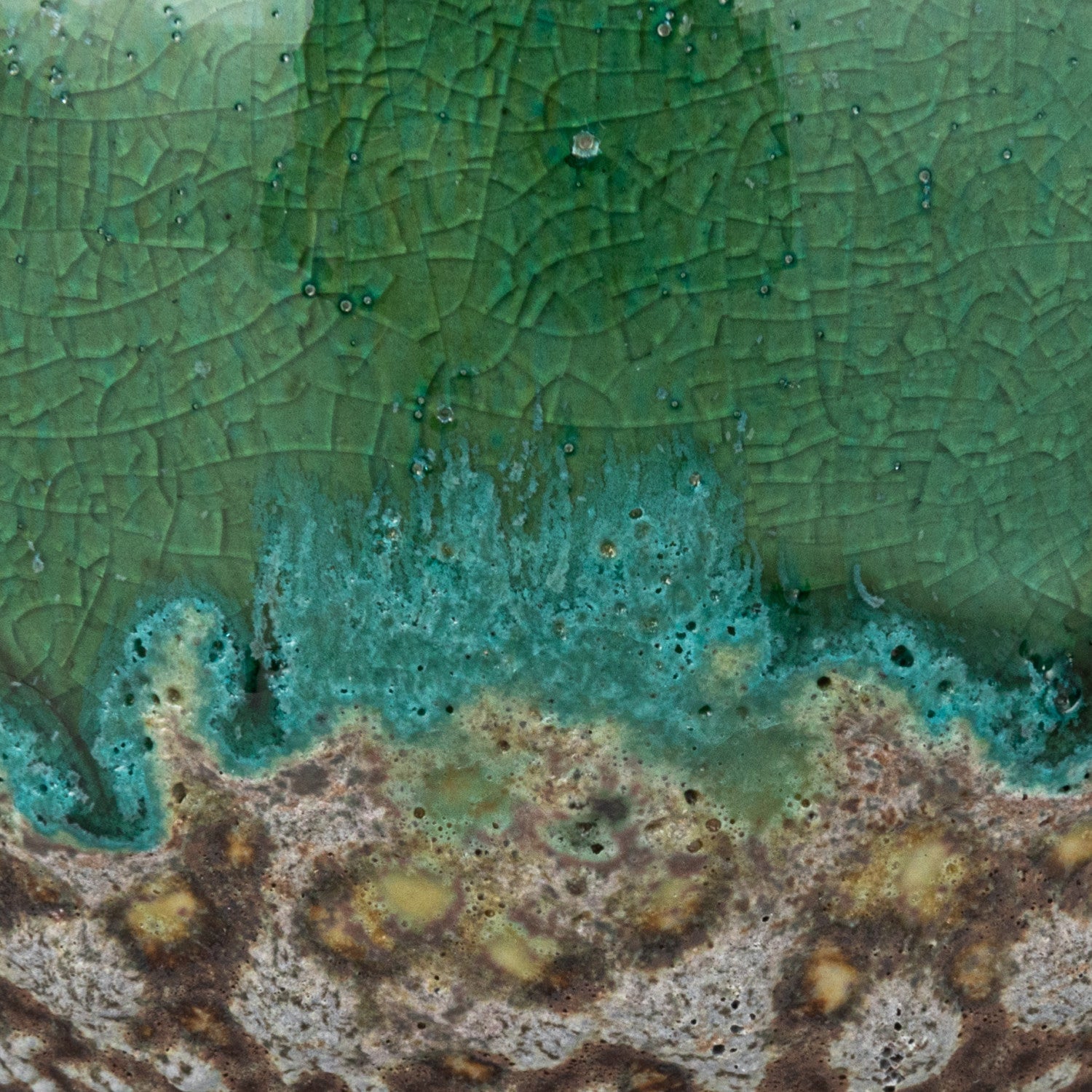 Green &amp; Teal Reactive Glaze Volcano Finish Stoneware Vases