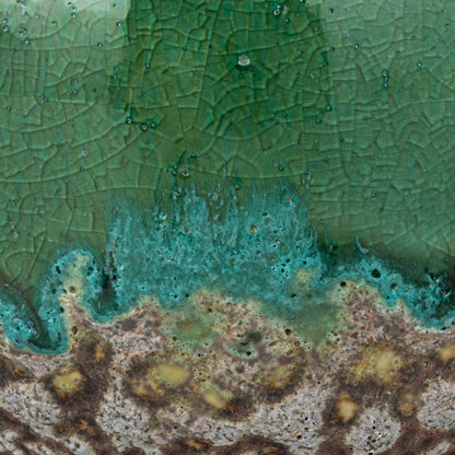 Green &amp; Teal Reactive Glaze Volcano Finish Stoneware Vases
