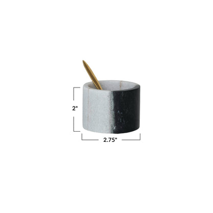 Marble Salt Cellar with Brass Spoon