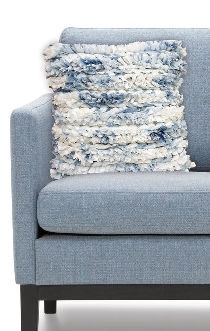 Blue &amp; White Furry Textured Throw Pillow