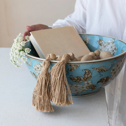 Hand-Painted Blue Ceramic Serving Bowl