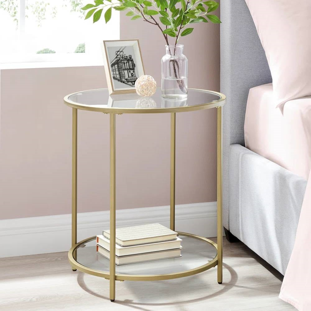 Modern Glass Top Metal End Table/Nightstand in Gold
