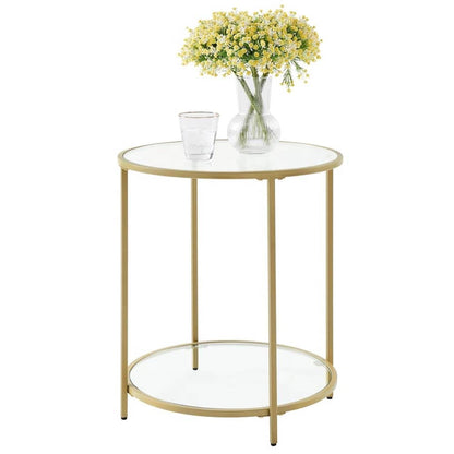 Modern Glass Top Metal End Table/Nightstand in Gold