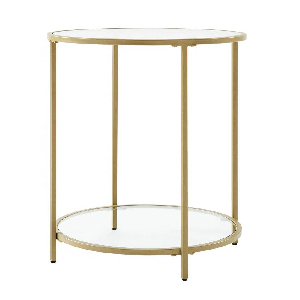 Modern Glass Top Metal End Table/Nightstand in Gold
