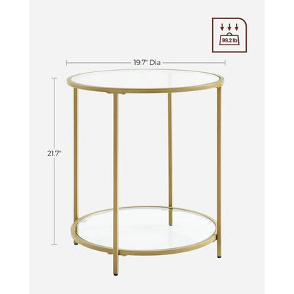 Modern Glass Top Metal End Table/Nightstand in Gold