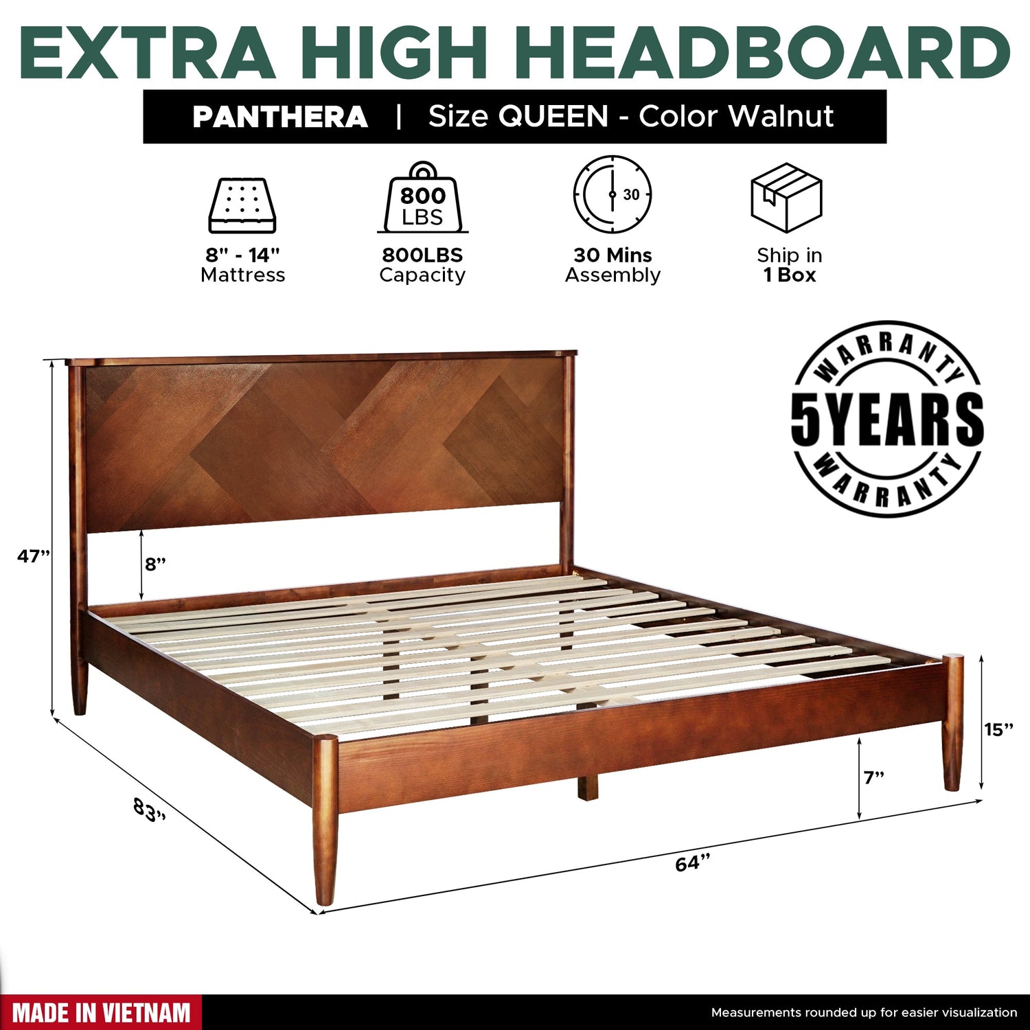 Panthera Acacia Platform Bed Frame With Headboard - Caramel, Walnut