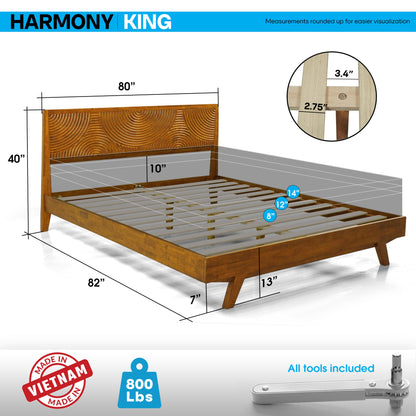 Harmony Acacia Solid Wood Platform Bed Frame in Caramel, Natural Oak, Walnut