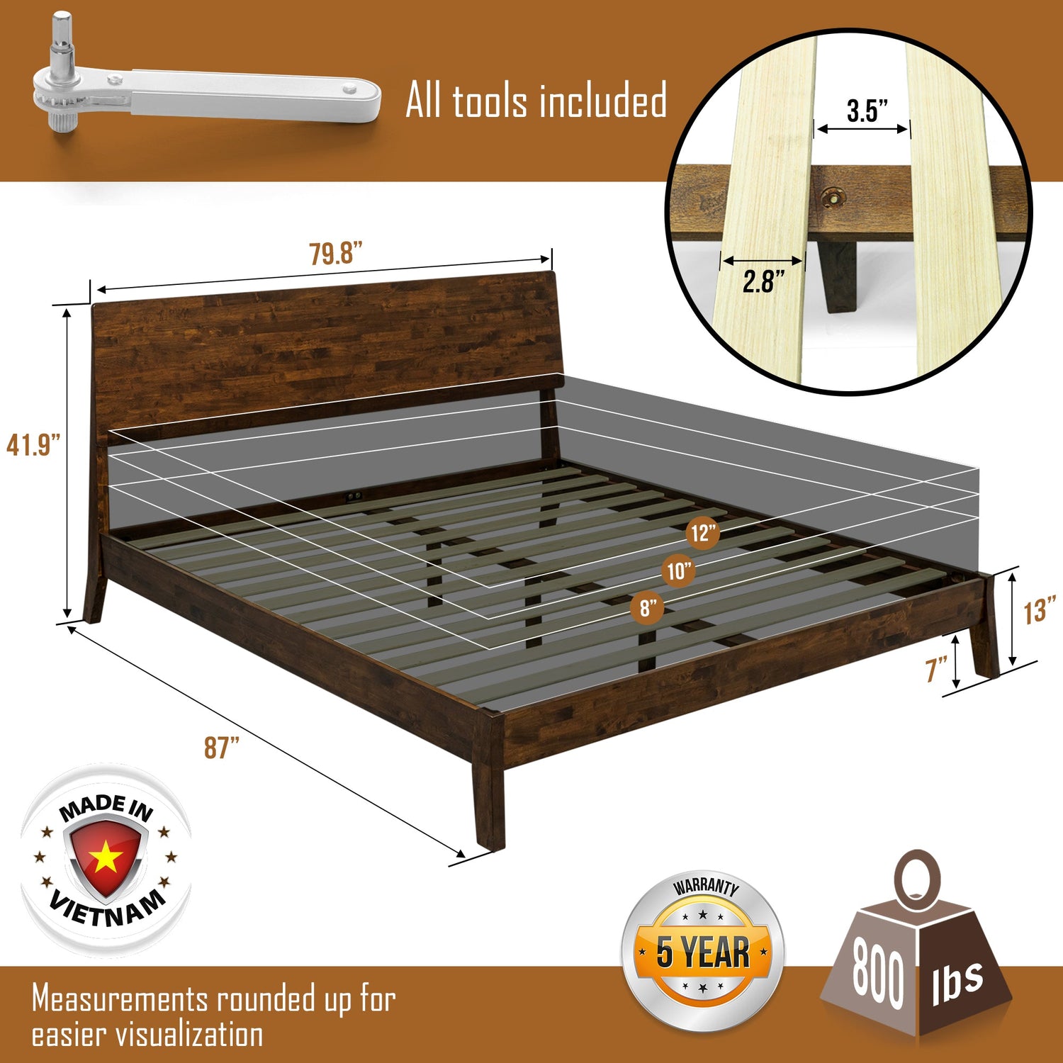 Serenity Deluxe Acacia Wood Platform Bed Frame - Multiple Finishes