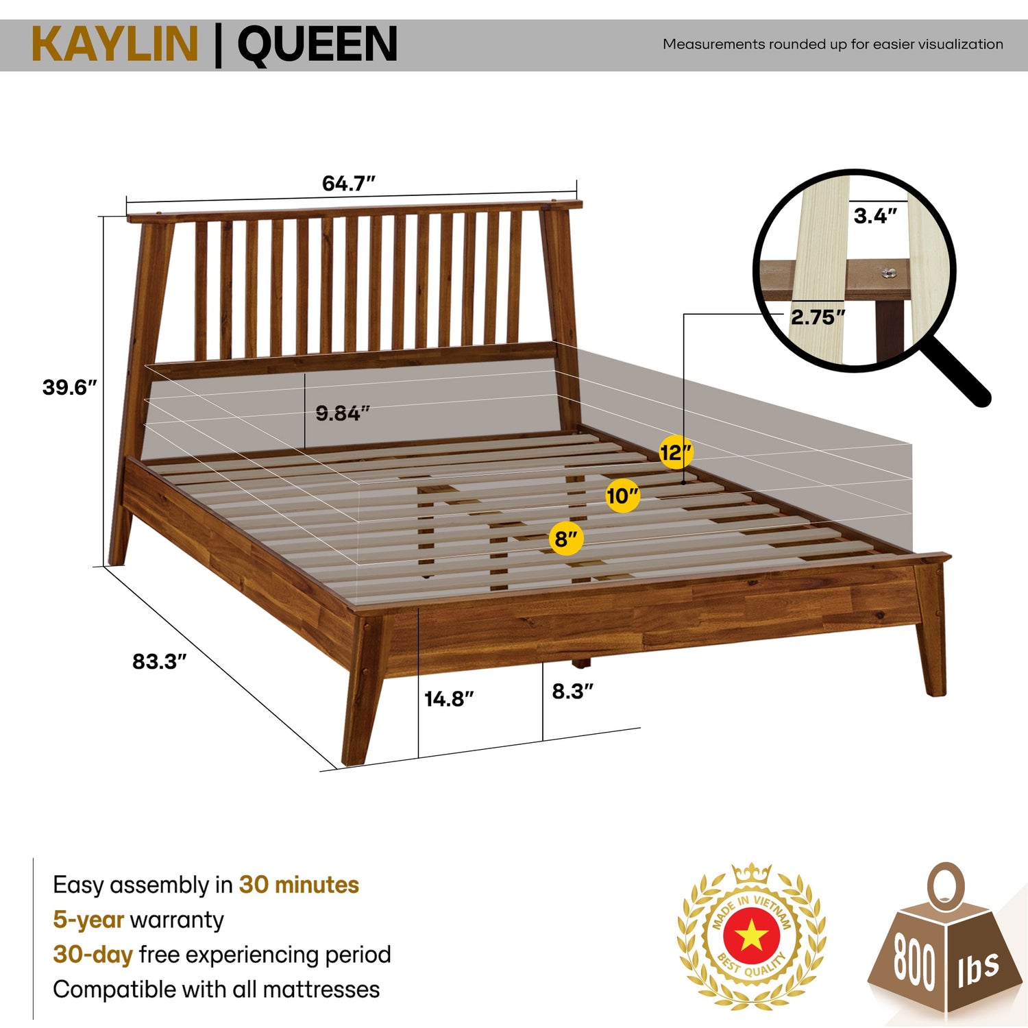 Kaylin Solid Acacia Wood Bed Frame