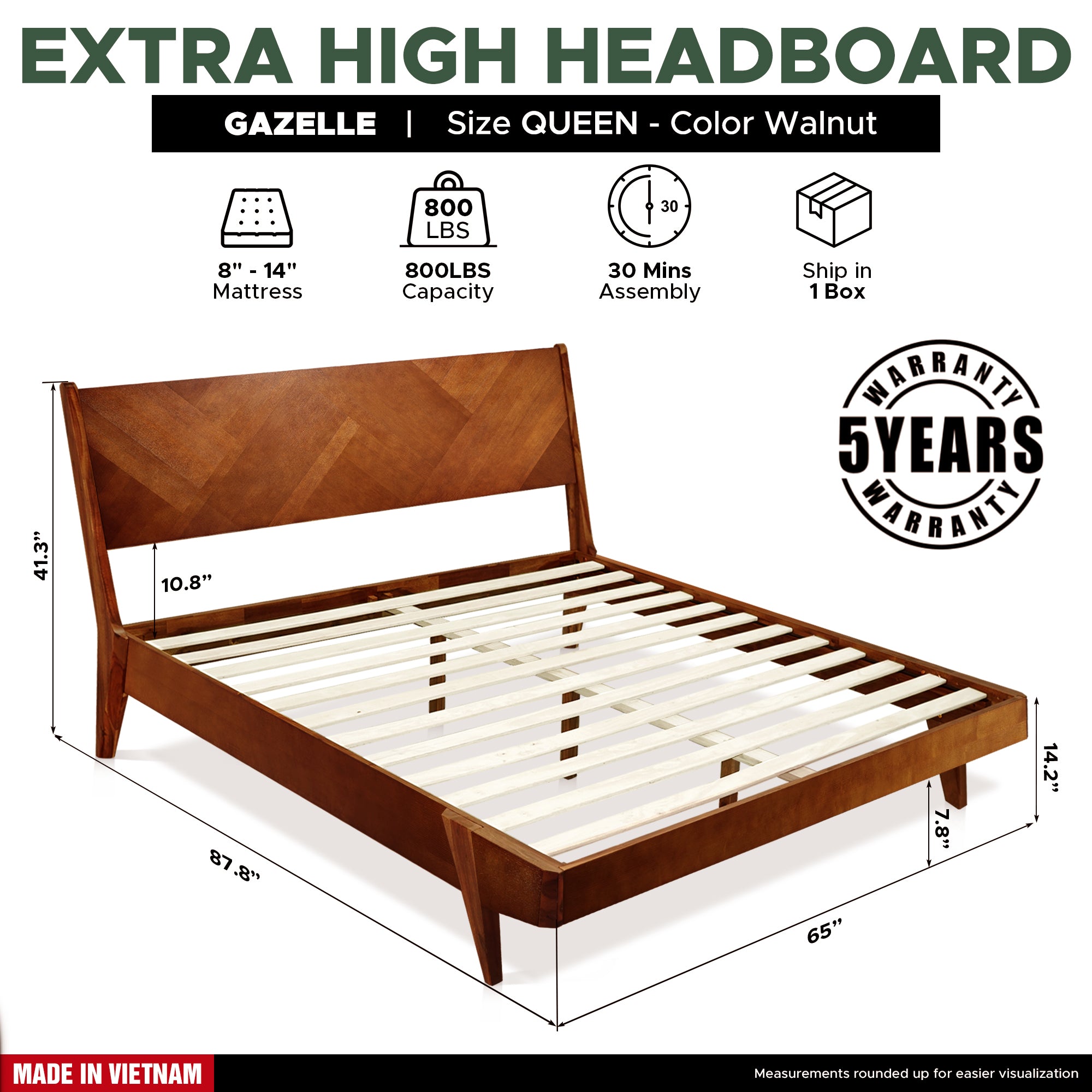 Gazelle Acacia Platform Bed Frame With Headboard - Caramel, Walnut