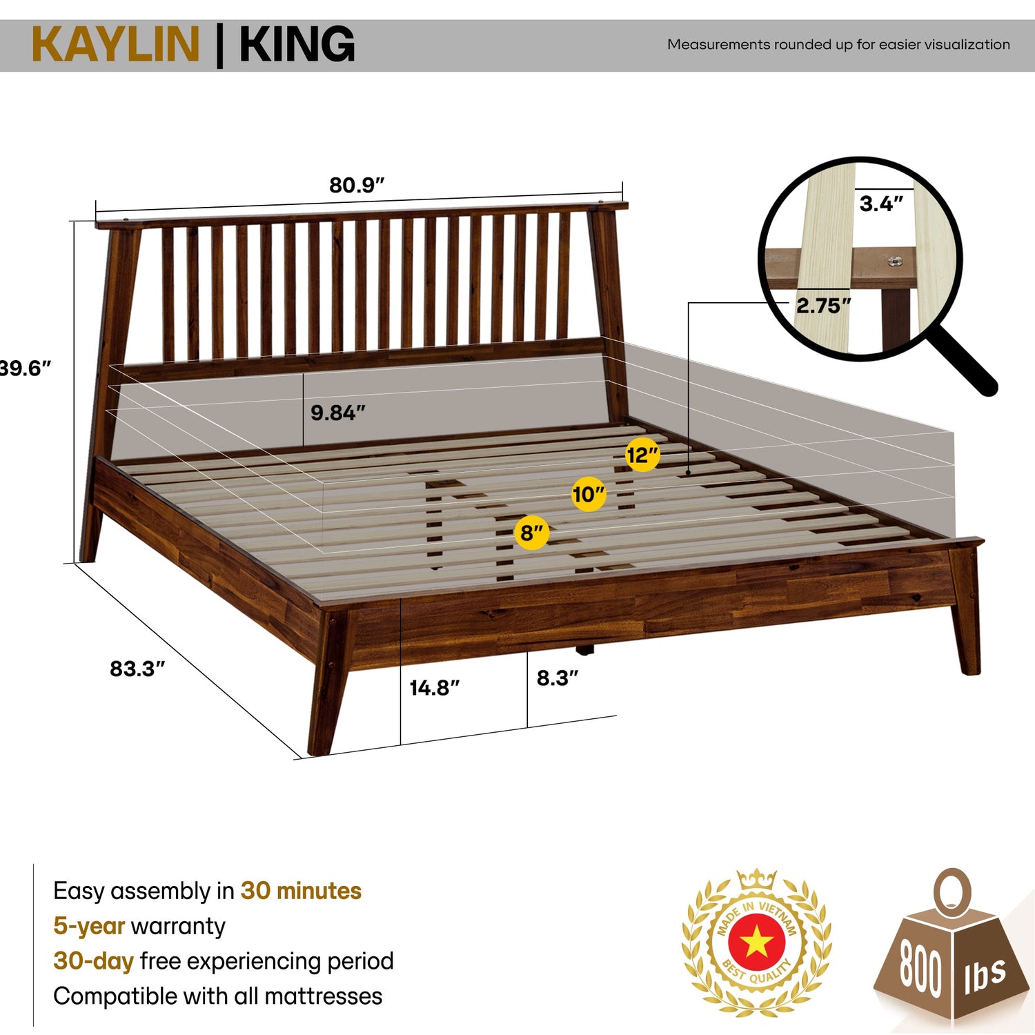 Kaylin Solid Acacia Wood Bed Frame