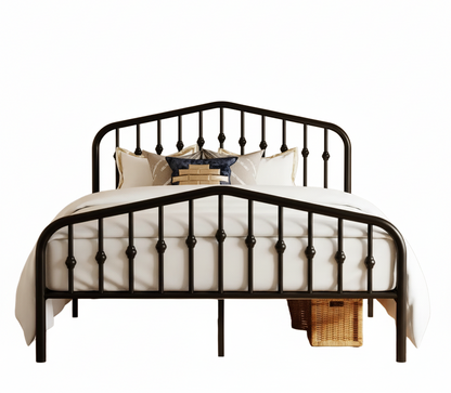 Queen Farmhouse Spindle Black Metal Platform Bed