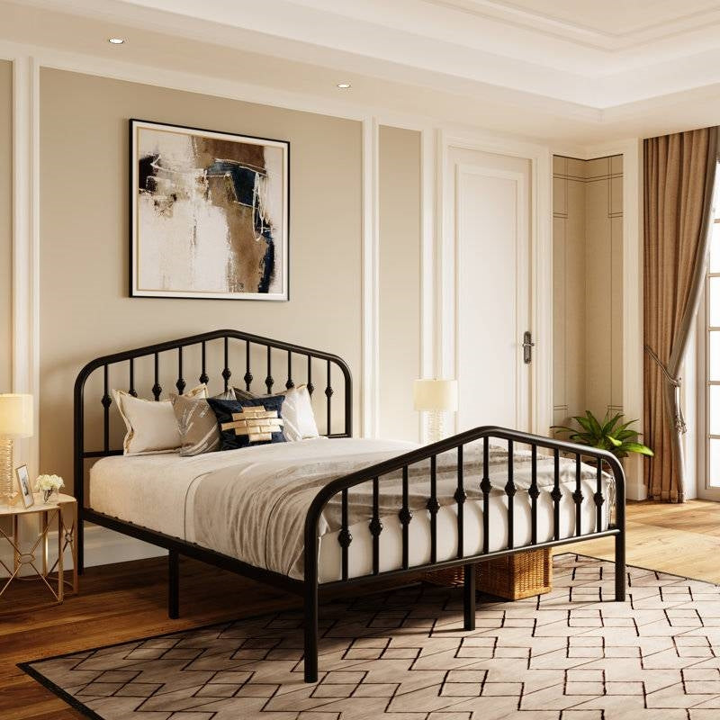 Queen Farmhouse Spindle Black Metal Platform Bed