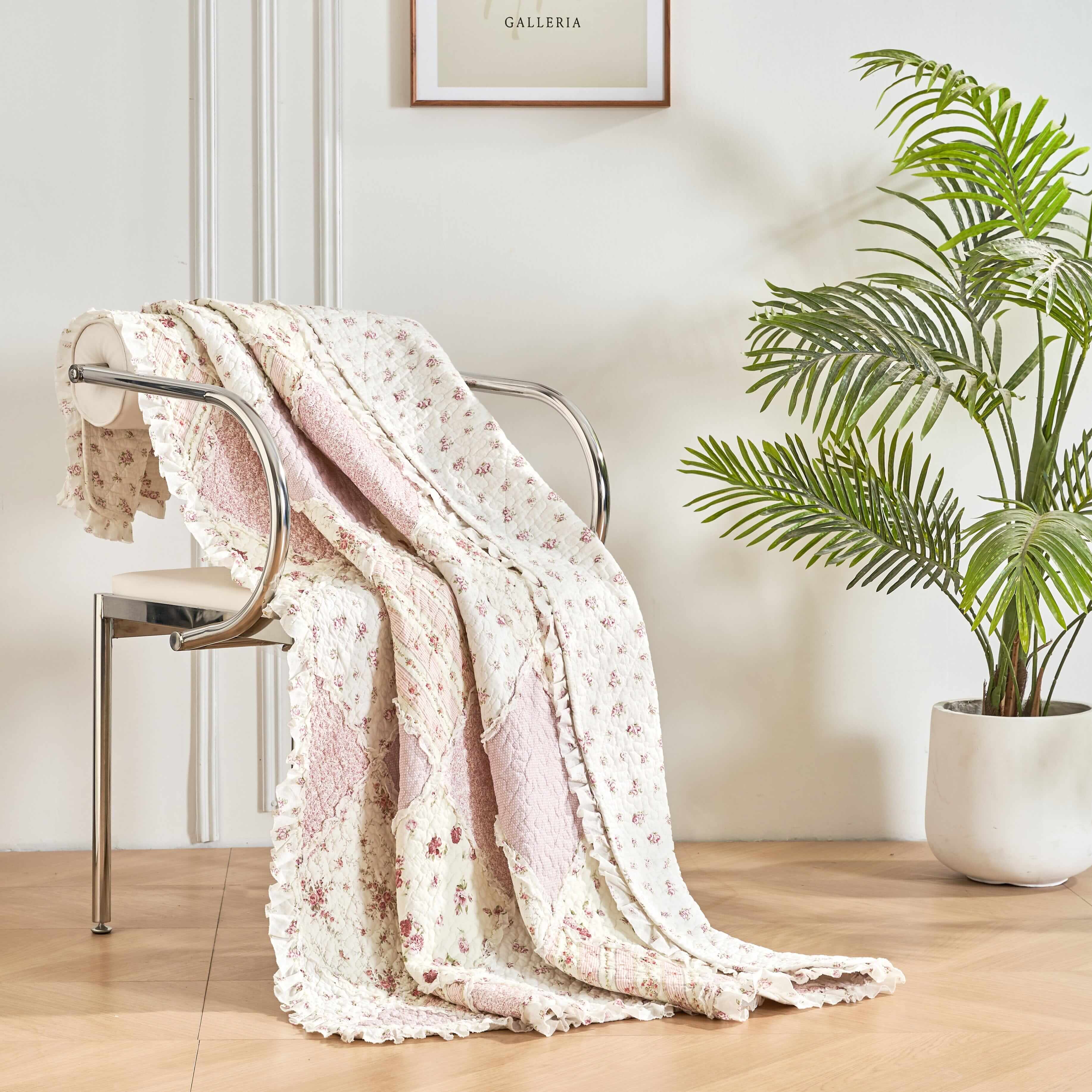 Cotton Patchwork Quilted Blanket - Floral Cottage