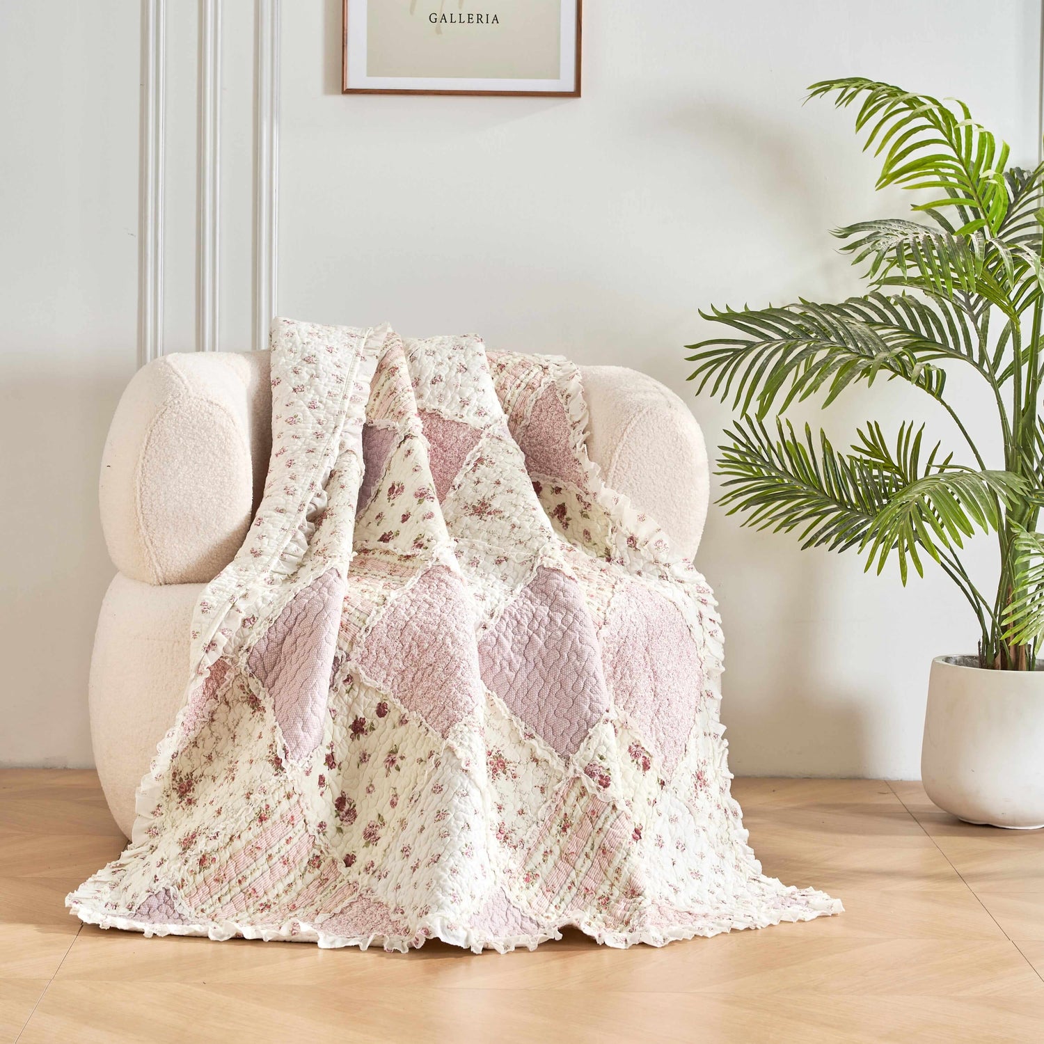 Cotton Patchwork Quilted Blanket - Floral Cottage