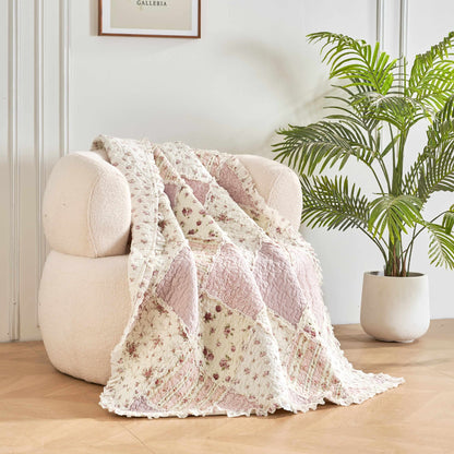 Cotton Patchwork Quilted Blanket - Floral Cottage