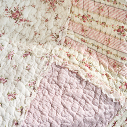 Cotton Patchwork Quilted Blanket - Floral Cottage