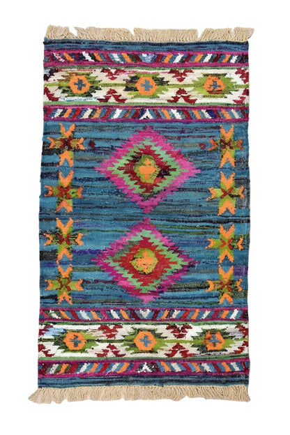 Timbergirl Kilim Blue 100% Cotton Handmade Rug