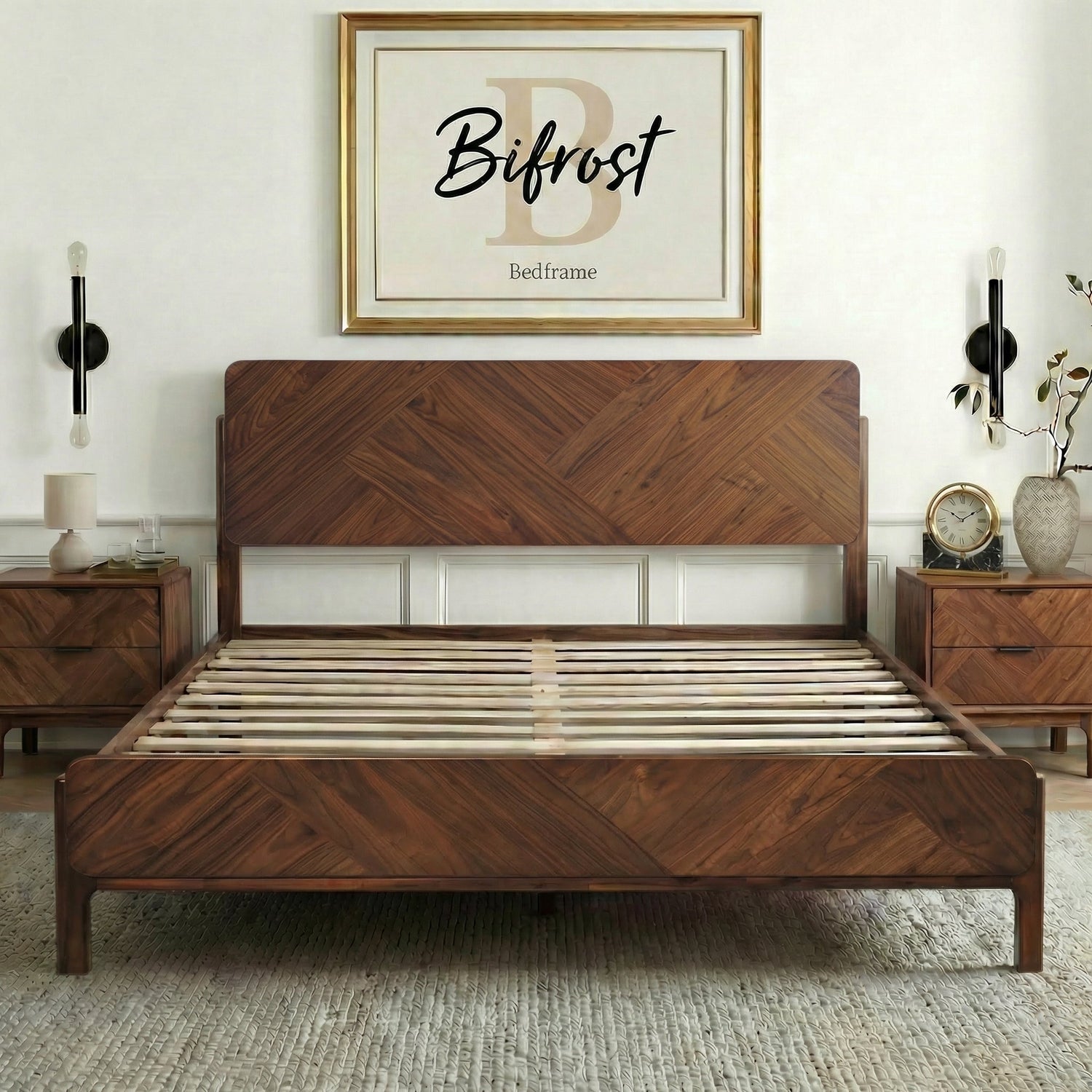Bifrost Solid Wood Bed Frame in Walnut or Caramel
