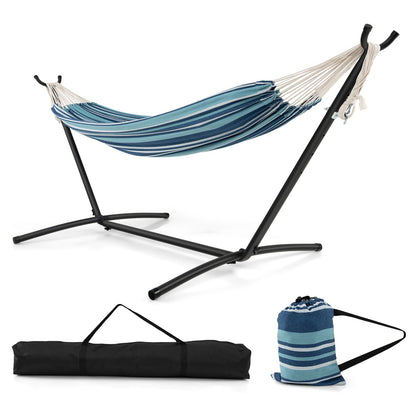 Portable 2-Person Double Hammock Set with Stand and Carrying Cases - Blue