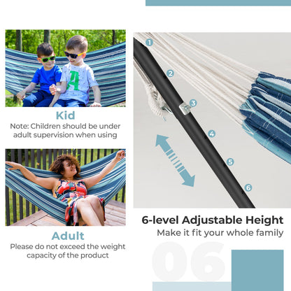 Portable 2-Person Double Hammock Set with Stand and Carrying Cases - Blue