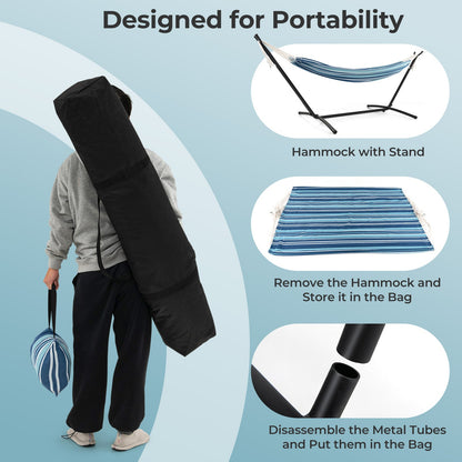 Portable 2-Person Double Hammock Set with Stand and Carrying Cases - Blue