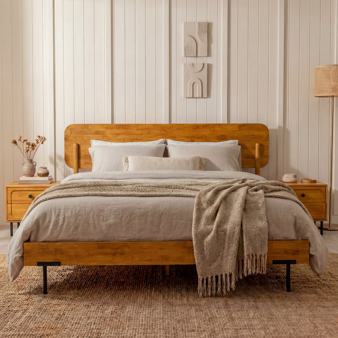 Frida Solid Wood Bed Frame in Caramel or Walnut
